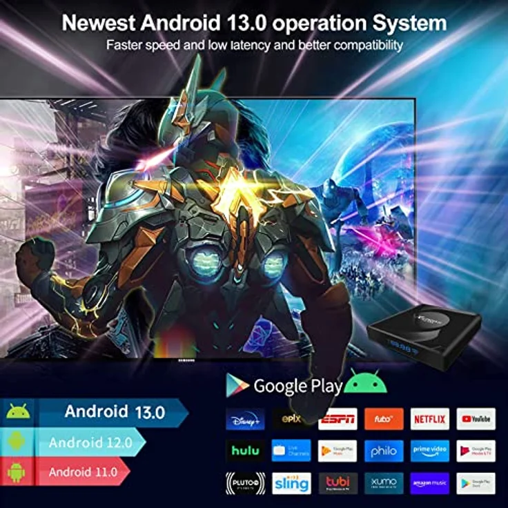 Lipa X88 Pro 13 TV Box 4-64 GB Android 13 - Mediaplayer mit Kodi, Netflix und Playstore - 8K Decoder - Dolby Sound - Bluetooth, Schwarz – Bild 4