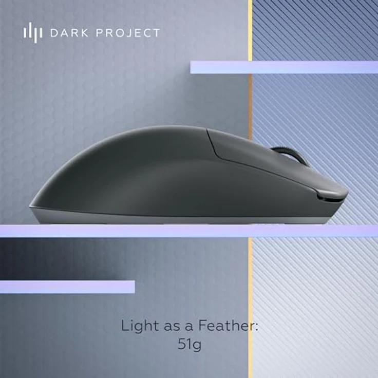 Dark Project Novus Wireless Gaming-Maus, ultraleicht mit 51g, PixArt PAW3395, 26K DPI, 2K Hz Abtastrate, 6 programmierbare Tasten, bis zu 70 Stunden Akkulaufzeit, Schwarz/Grau – Bild 5