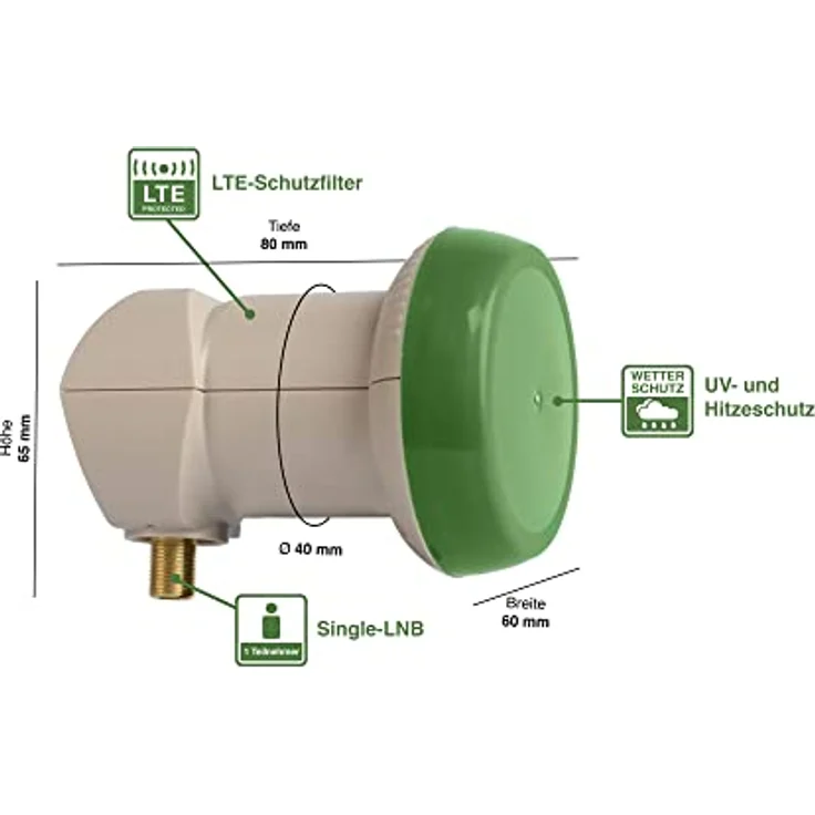 HUMAX Green Power Single-LNB, Stromspar-LNB, Satelliten universal LNB, LTE-Filter, 1 Teilnehmer inkl. Wetterschutzgehäuse und vergoldete F-Buchse, für digitales Fernsehen in HD, Full HD und 4K UHD – Bild 4