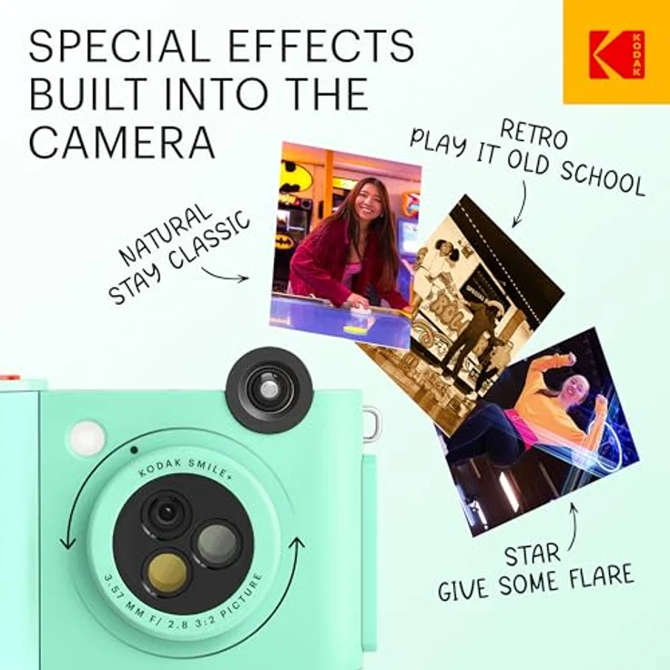 KODAK Smile+ 2-in-1 Digitale Sofortbildkamera & kabelloser Bluetooth-Fotodrucker - 10MP, Spezialeffekt-Drehobjektiv, Zink 2x3” Klebefotos, Drucken über Fun-App von Smart Devices - Grün – Bild 2