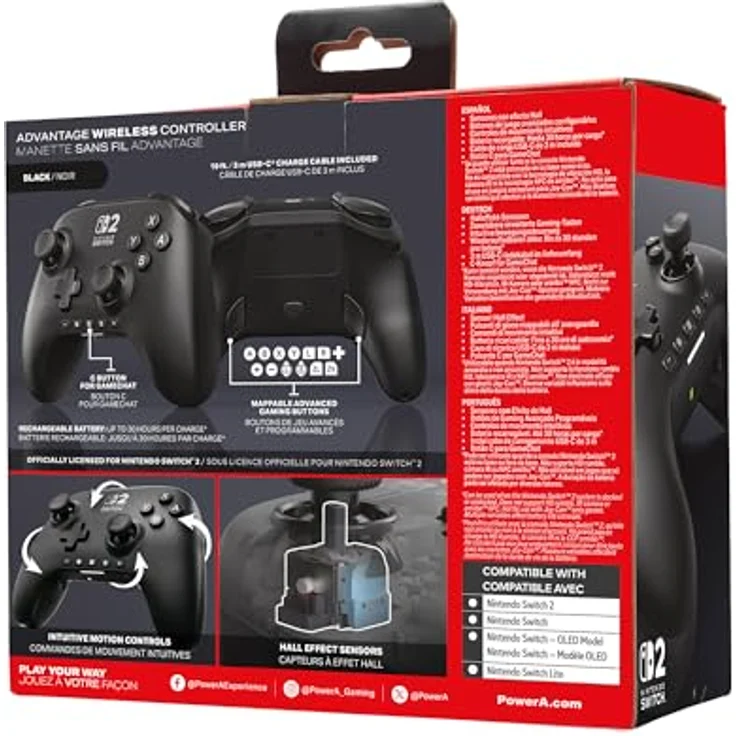 PowerA Advantage Wireless Controller für Nintendo Switch 2, ergonomisch, 30 Stunden Akkulaufzeit, programmierbare Tasten, Schwarz – Bild 2