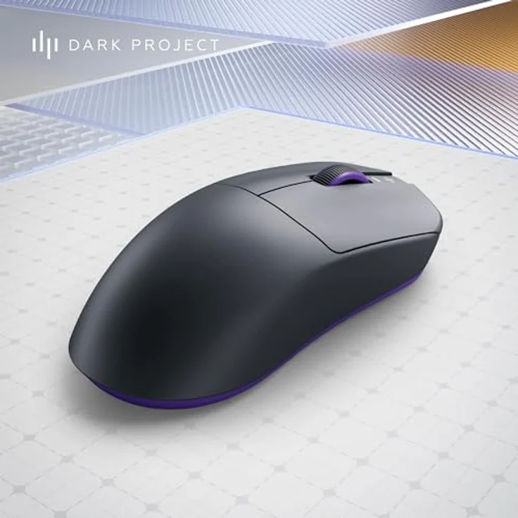Dark Project Novus Pro Wireless Gaming-Maus, ultra-leicht mit 48g, PixArt PAW3395 Sensor, 26K DPI, 8K Hz Abtastrate, 6 programmierbare Tasten, bis zu 70 Stunden Akkulaufzeit, Schwarz/Lila – Bild 4