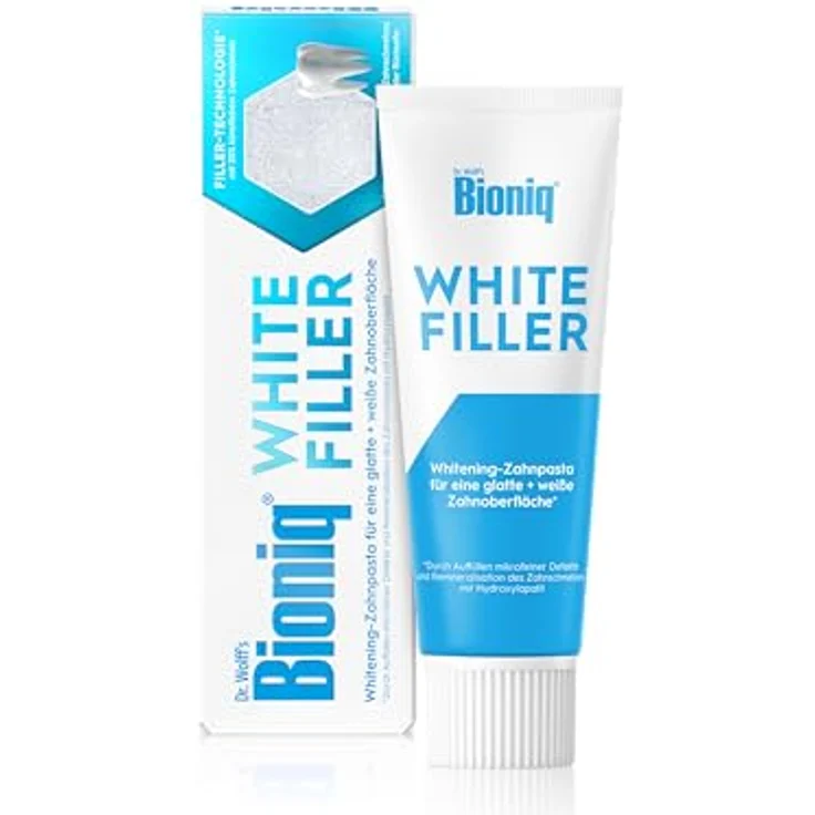 Bioniq® White Filler Zahnpasta, sanfte Whitening-Zahncreme mit Hydroxylapatit, 75 ml, stärkt den Zahnschmelz und entfernt schonend Verfärbungen – Bild 1