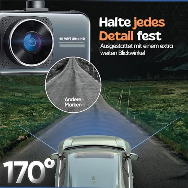 Camigoo D1 Pro Dashcam, Ultra 4K & Full HD mit Sony Starvis, 3,2" IPS-Bildschirm, WiFi & GPS, 64 GB SD-Karte, geeignet für vertikale Scheiben – Bild 3