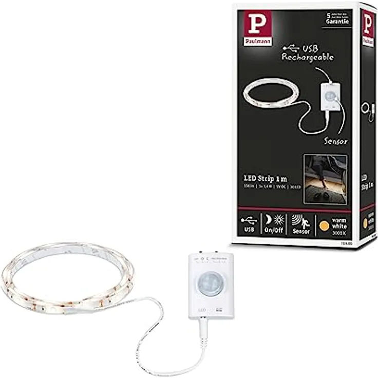Paulmann 78900 LED Strip batteriebetrieben inkl. Bewegungsmelder und Dämmerungssensor 1m 1,4W 140lm/m 3000K Weiß Kunststoff