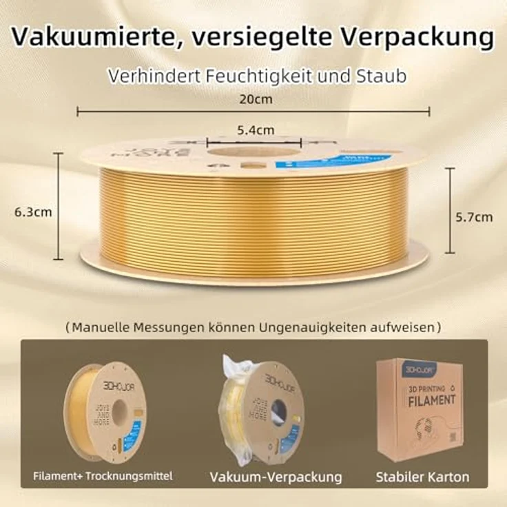 3DHoJor Silk PLA Filament 1.75mm 4KG, Seidig Metallisch Gold, hoher Glanz und glatte Oberfläche – Bild 4