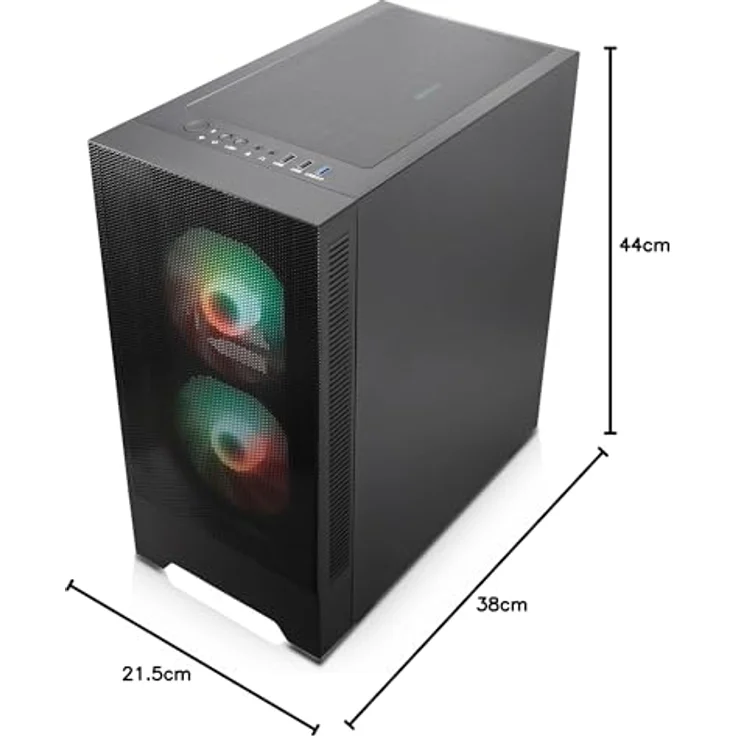 SILENTWARE Silentware Flow 100 Midi Tower PC-Gehäuse, Große Metall Mesh-Front, gehärtetes Glas-Seitenfenster, 2X 140mm & 1x 120mm A-RGB Hydro-Lager Lüfter, GPU bis 325mm, Daisy-Chain, ATX Netzteil, Schwarz – Bild 5