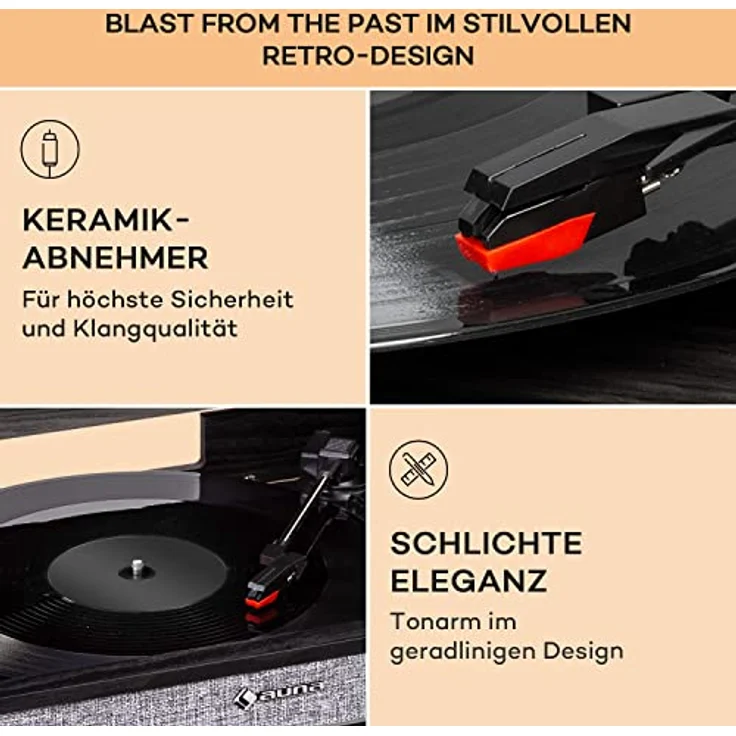 Auna Plattenspieler für Schallplatten mit Bluetooth, DAB+/FM Radio & CD-Player, Stereo-Lautsprecher, Moderner Plattenspieler mit Beinen – Bild 5