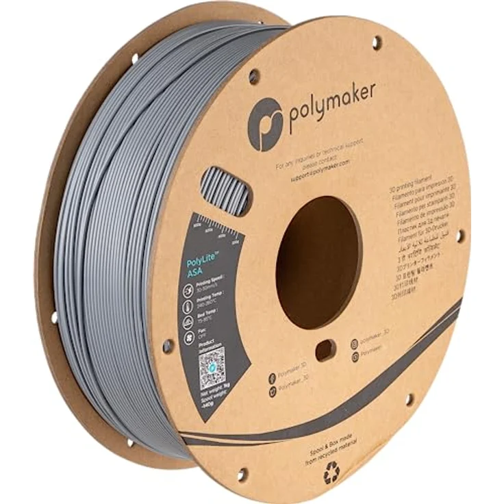 Polymaker PolyLite ASA Grau, 1.75mm 3D-Druckfilament mit verbesserter Wetterbeständigkeit, 1kg – Bild 1