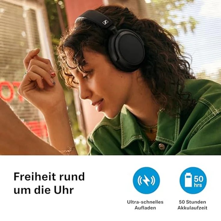 Sennheiser ACCENTUM Plus Wireless Bluetooth Kopfhörer – optimale Klangqualität mit Schnellladefunktion, 50 Stunden Akkulaufzeit und Adaptive Hybrid ANC – Schwarz – Bild 2