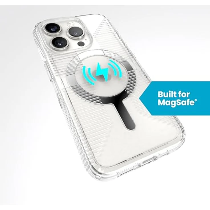 Speck GemShell Grip Clear, transparente Schutzhülle für iPhone 15 Pro, MagSafe-kompatibel, kratzfest, vergilbungsfrei, 6,1 Zoll, Fallschutzgriff – Bild 5