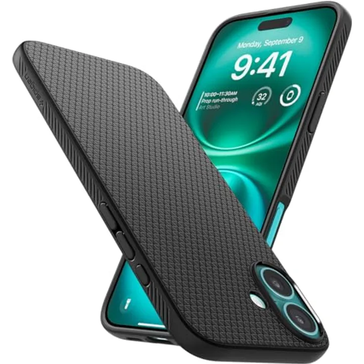 Spigen iPhone 16 Plus Hülle [rutschfest] Liquid Air Case -Schwarz