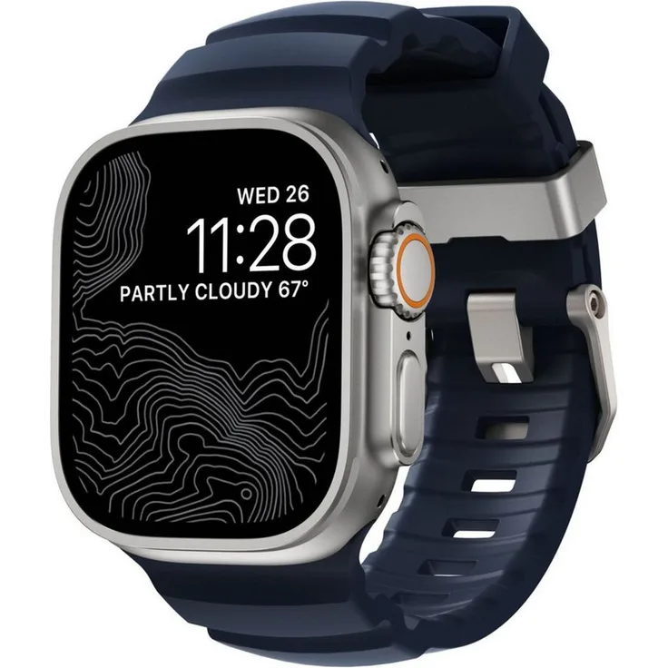 Nomad Smartwatch-Armband Rocky Point Band 42/44/45/ 49mm Atlantic Connector - Leistungsstarkes Uhrenarmband für die Apple Watch, wasserfestes FKM-Material, Titan-Hardware, helles Connector