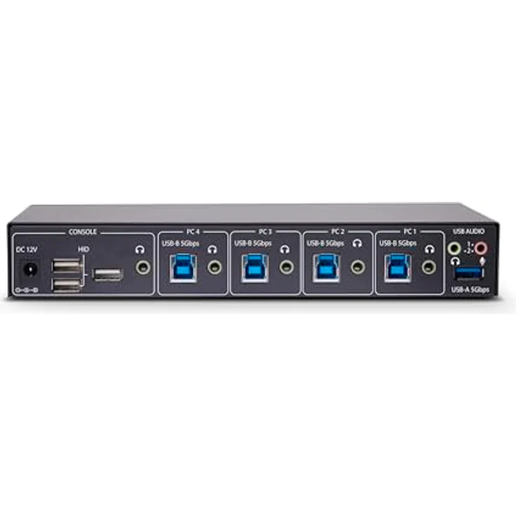StarTech.com 4-Port KM Switch mit Maus-Roaming, USB 3.0 Umschalter, Tastatur und Maus Switch, 3,5mm/USB Audio, TAA Konform, Schwarz – Bild 4