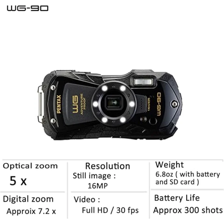 Pentax WG-90 (Schwarz) - wasserdichte Kompaktkamera für Unterwasseraufnahmen bis 14 Meter Tiefe – Bild 5