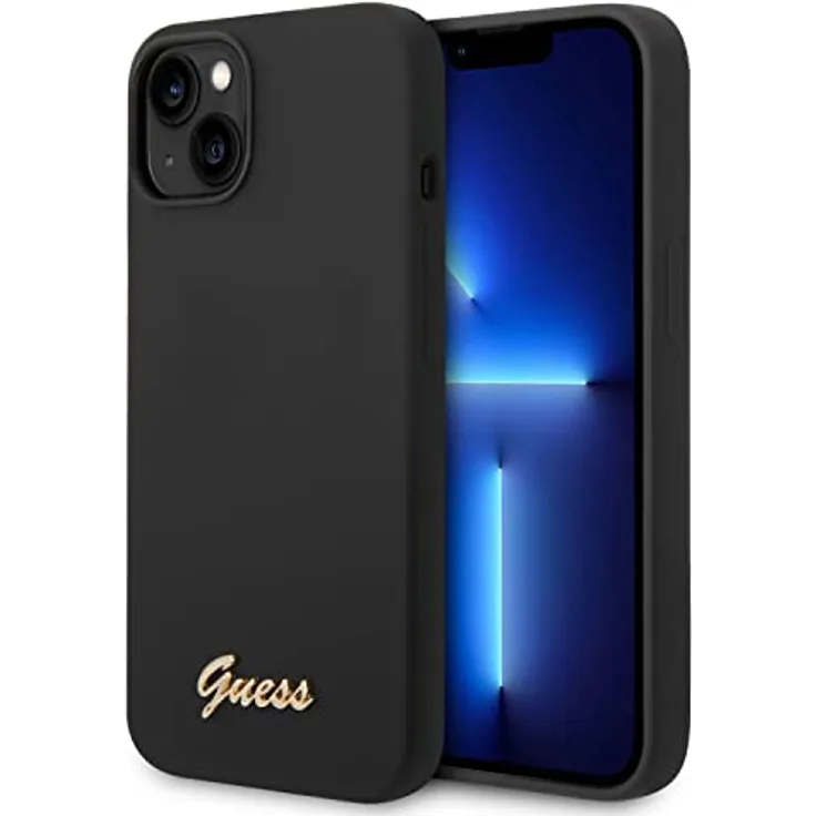 GUESS GUHCP14MSLSMK Hülle für iPhone 14 Plus 6,7" Schwarz Hard case Silicone Vintage Gold Logo