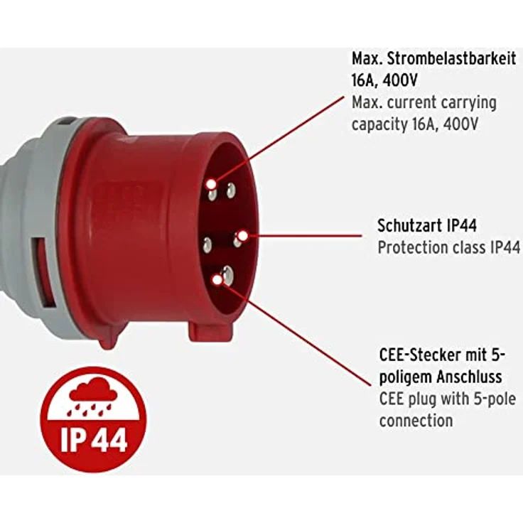 Brennenstuhl CEE-Stecker 400V/16A (für die Verwendung im Außenbereich IP44, schraubbare Anschlusstechnik, 5-polig) – Bild 2