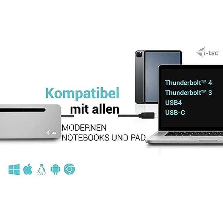i-tec USB-C Metall Ergonomische Dockingstation 3x4K - 1x HDMI, 2X DisplayPort, 4X USB 3.2 Gen1, GLAN, SD/microSD – Bild 3
