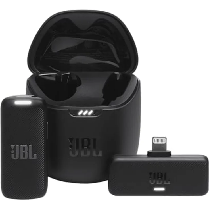 JBL Quantum Stream Wireless Mikrofon – Kabelloses Streaming-Mikrofon mit Lightning-Dongle für Apple Geräte – 24 Stunden aufnehmen – Schwarz