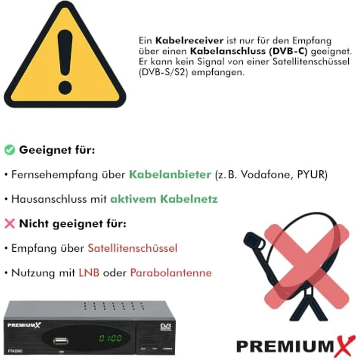 PremiumX FTA 530C DVB-C Kabel Receiver mit USB, HDMI, SCART und 1m Antennenkabel, weiß – Bild 4