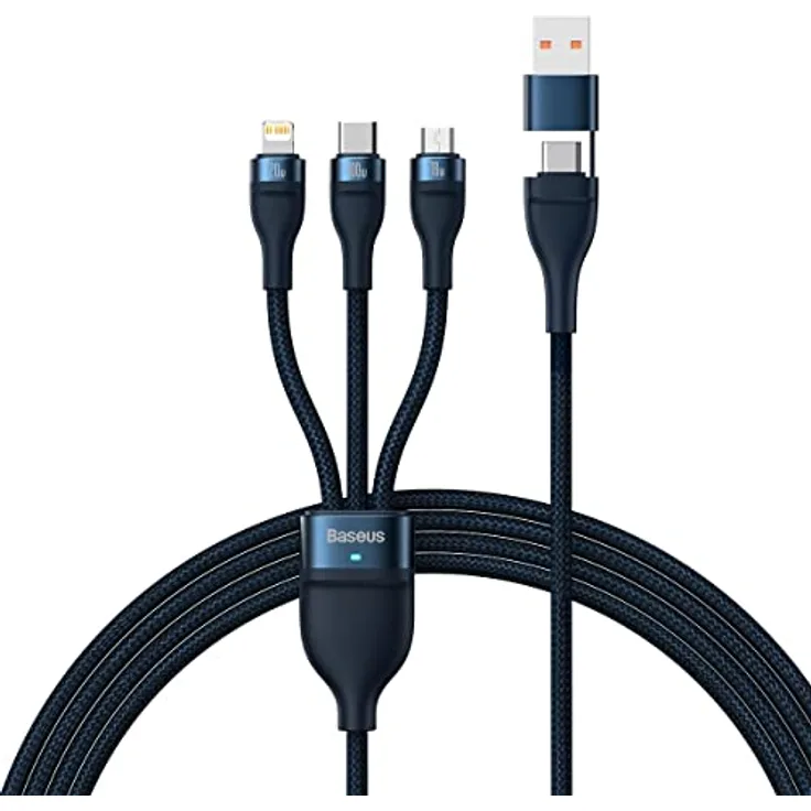 Baseus Flash Series II 100W 3-in-1 USB Kabel, Typ C/A zu C/Lightning/micro USB, 1,2m, Blau