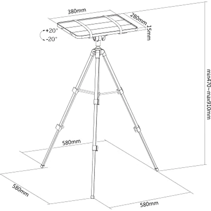 PureMounts® Projektor Standfuß, leichtes und faltbares Beamer-Stativ, belastbar bis 6kg, mit Wasserwaage und Gurtsystem, schwarz – Bild 4
