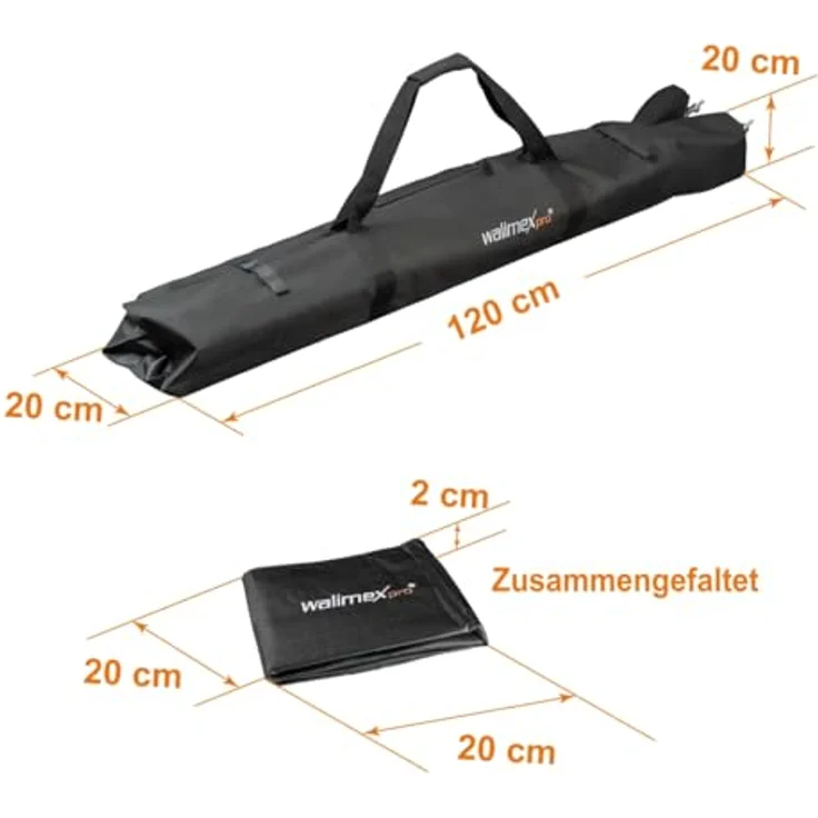Walimex pro Stativtasche Vario 120 - für 3 Stative bis 120 cm, max. 120 x 20 x 20 cm, faltbar, auch für große Studiostative, Lichtstative, Heavy Duty Stative und Hintergrundsysteme, mit Tragegurt – Bild 12