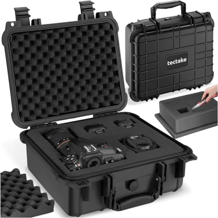 tectake® Universalbox M, wasserdichte Hardcase Box mit Schaumstoffeinlage, abschließbar, stoßfest und drucksicher für Foto, Kamera, Waffe oder Werkzeug – Bild 1