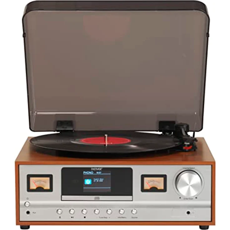 Denver MRD-52LIGHTWOOD Retro Musiksystem - DAB+/FM Radio, Plattenspieler, CD-Player, Bluetooth, 2x5W Lautsprecherboxen, Holzoptik – Bild 1