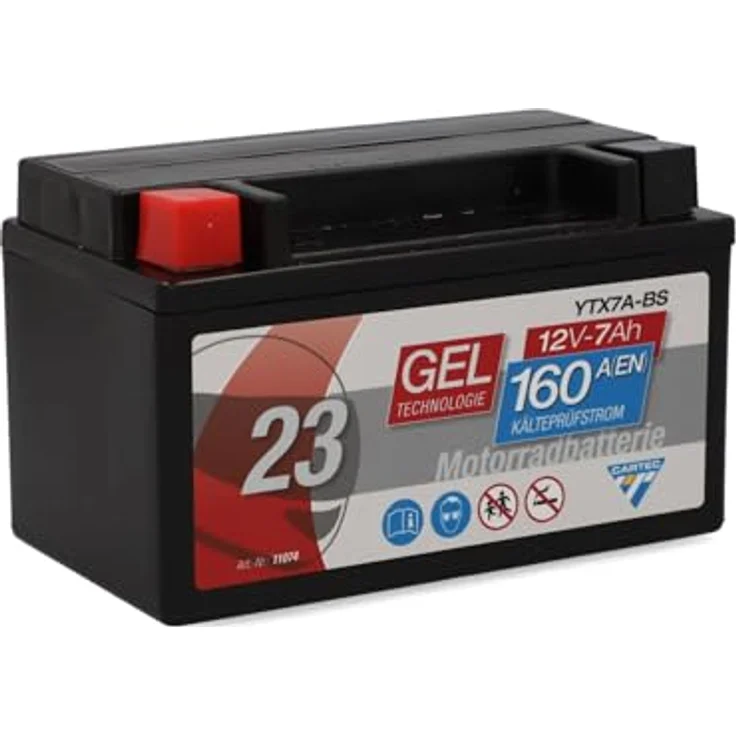 Cartec GEL Batterie YTX7A-BS 7Ah 160A, wartungsfrei und rüttelfest, auslaufsicher mit schneller Startkraft – Bild 1