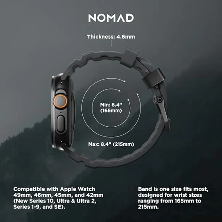 NOMAD Apple Watch Sportarmband Rocky Point Dark Storm Gray – 45/49 mm, Titan-Hardware, wasserdicht, atmungsaktiv, für Damen und Herren – Bild 3