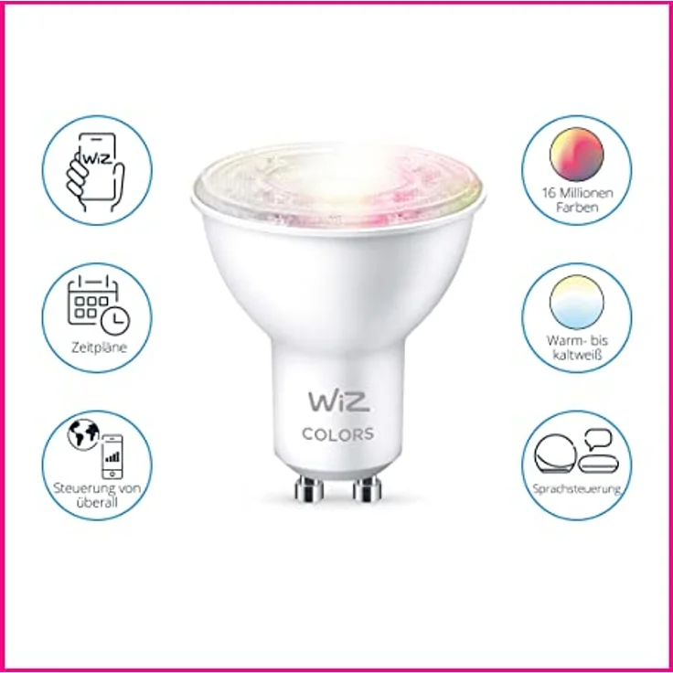 WiZ GU10 Smarte LED Lampe im Glasdesign - 50W GU10 Ersatz, 1er-Pack, 16 Mio. Farben + Weißschattierungen, WLAN/Bluetooth, Sprach- / App-Steuerung, kompatibel mit Google Home, Alexa und HomeKit - Preisvergleich – Bild 3