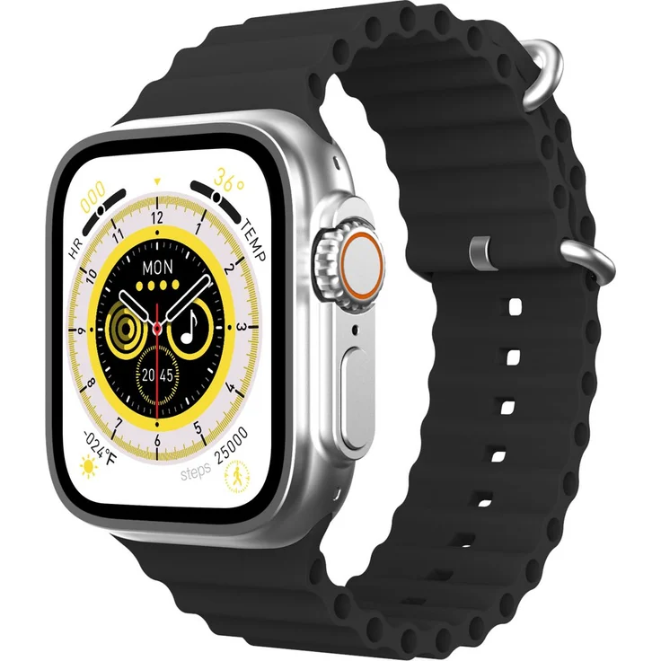 Leicke LEICKE APPLOID Smartwatch U8+ matt silber IP67 Smartwatch (5,13 cm/2,02 Zoll), Silikon-Armband schwarz, Metall-Armband silber – Bild 1