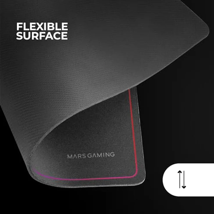 Mars Gaming MMP124, Gaming-Mauspad 360x260mm, rutschfeste Naturkautschuk-Basis, hochpräzise Nanotextil-Oberfläche, flexibles Design, Regenbogen-Randdesign, Schwarz – Bild 5