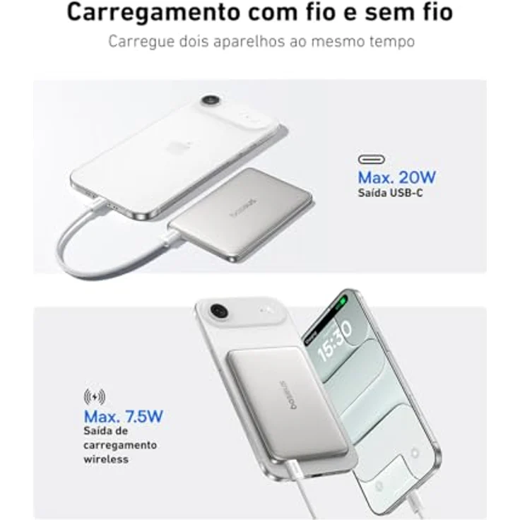 Baseus PicoGo AM41, 20W Magnetic Powerbank 5000mAh in Grey, ultraslim mit MagSafe Halterung und Pass-Through-Funktion – Bild 5