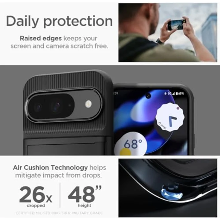 Spigen Slim Armor CS Hülle für Google Pixel 9 Pro und Pixel 9 [Made for Google] -Schwarz, mit eingebautem Kartenfach und doppelschichtiger Schutzhülle – Bild 4