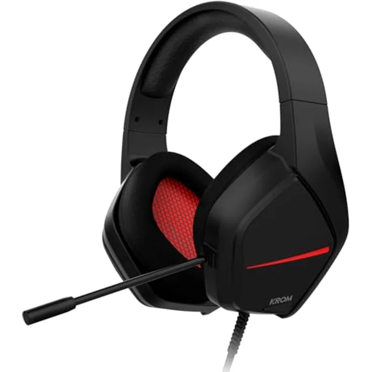 KROM KOPA Move Black - Gaming-Headset 50mm Stereoklang, integrierte Lautstärkeregelung und Mikrofon, Verstellbarer Kopfbügel, 3,5mm Klinkenanschluss