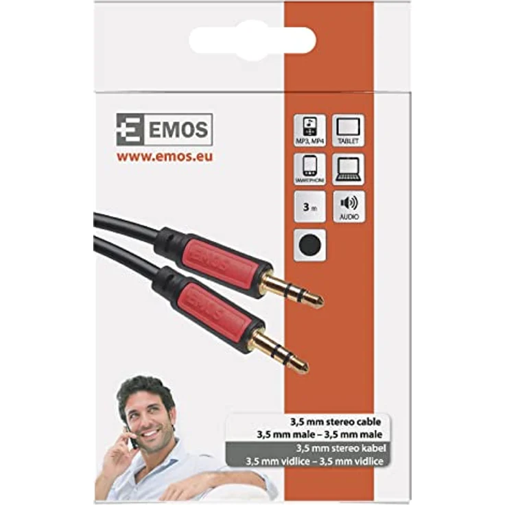 EMOS Klinkenkabel Stereo 3,5 mm Jack, Klinke auf Klinke (2x Stecker), 3 m AUX-Kabel/Audiokabel für iPhone, Smartphone, iPad, Tablet, MP3-Player, Stereoanlege, Kopfhörer, schwarz – Bild 3