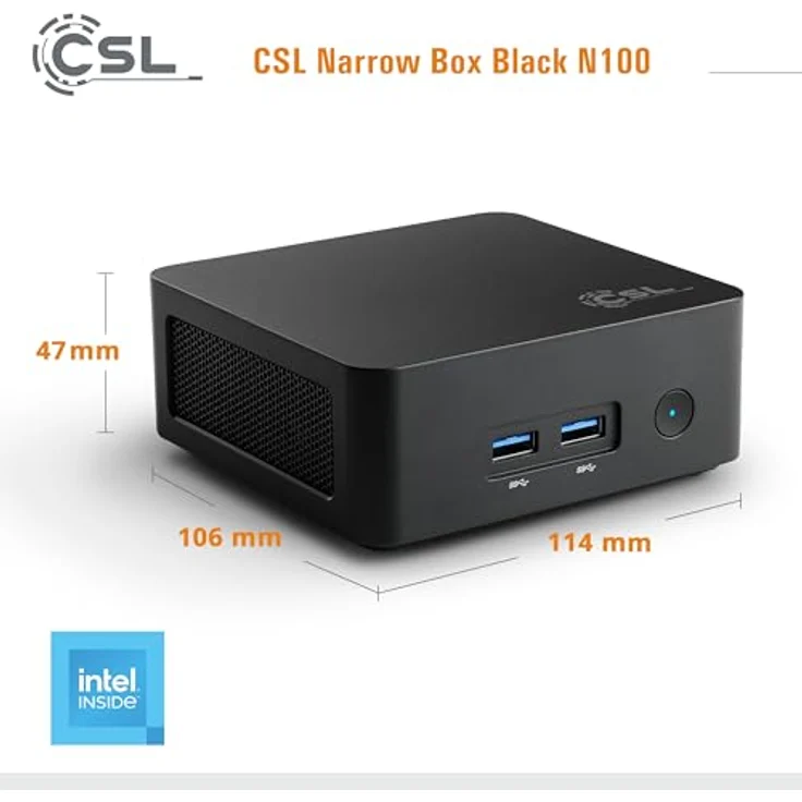 CSL Narrow Box Black Mini-PC, Intel N100, 16 GB RAM, 500 GB SSD, Intel UHD Graphics, Schwarz – Bild 2