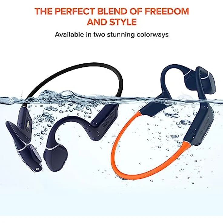 Creative Outlier Free Pro+ kabelloser, wasserdichter Bone-Conduction-Kopfhörer mit verstellbaren Wandlern, integrierter 8GB MP3, bis zu 10 Stunden Akkulaufzeit, integriertes Mikrofon (Blau und Orange) – Bild 4