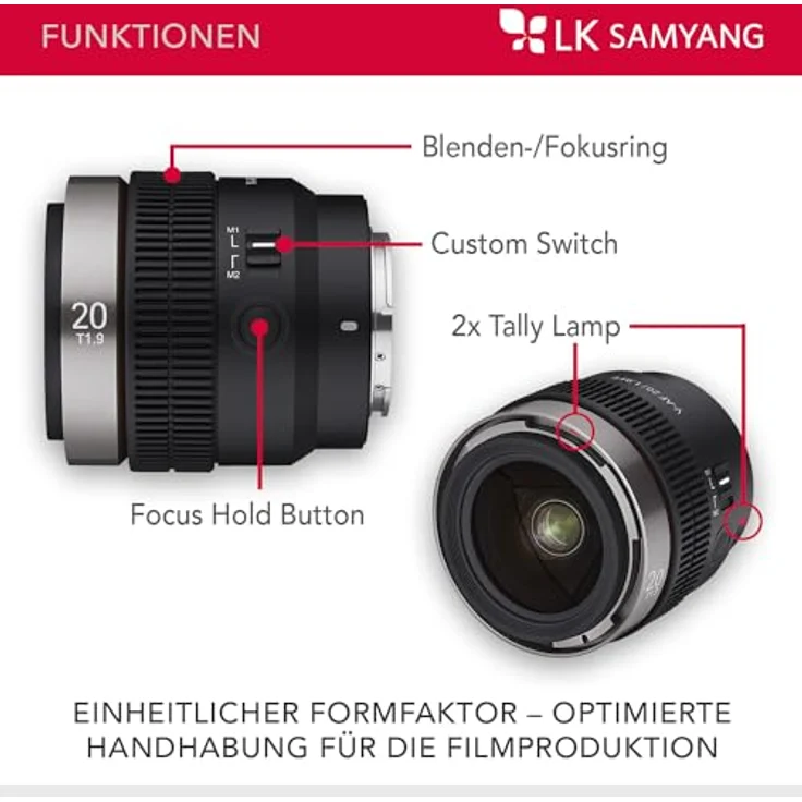 SAMYANG V-AF 20mm T1,9 FE für Sony E, Videoobjektiv, Auto Fokus Objektiv, Cine Lens 8K Unterstützung, Custom Switch und Button – Bild 3