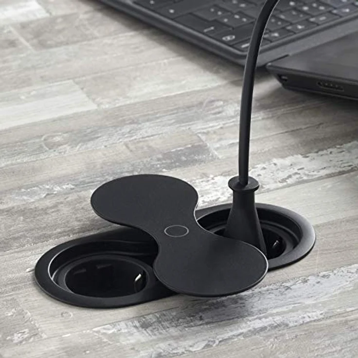 SO-TECH® Einbau Tischsteckdose mit Kabel und Stecker, oval, Doppelsteckdose, Push-to-open-Deckel, schwarz – Bild 2