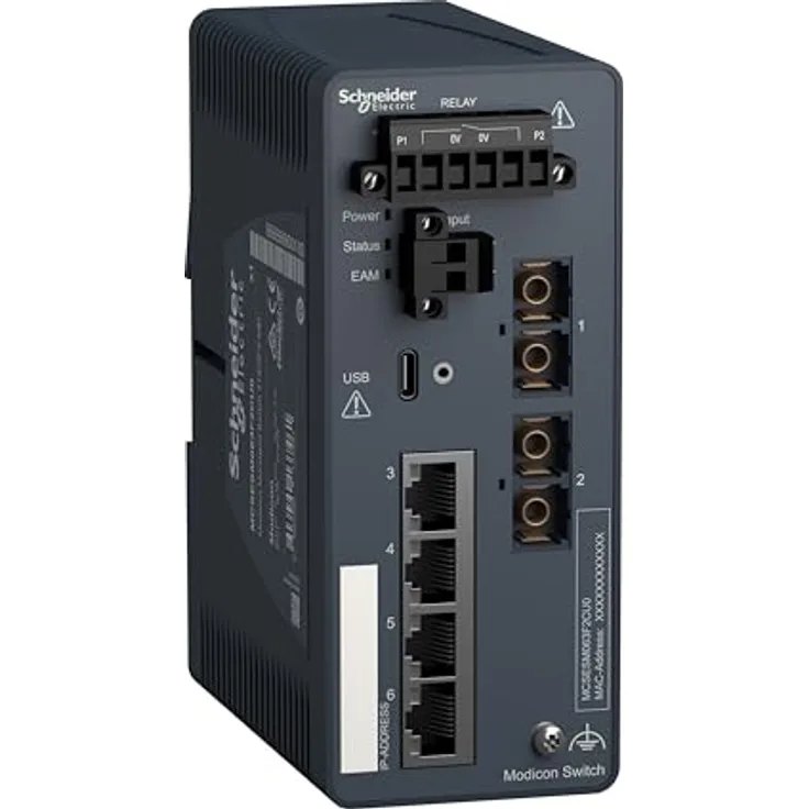 Schneider Electric MCSESM063F2CU0 Modicon Managed Switch, 4 Ports, Ethernet TCP/IP, kompakt, für raue Umgebungen