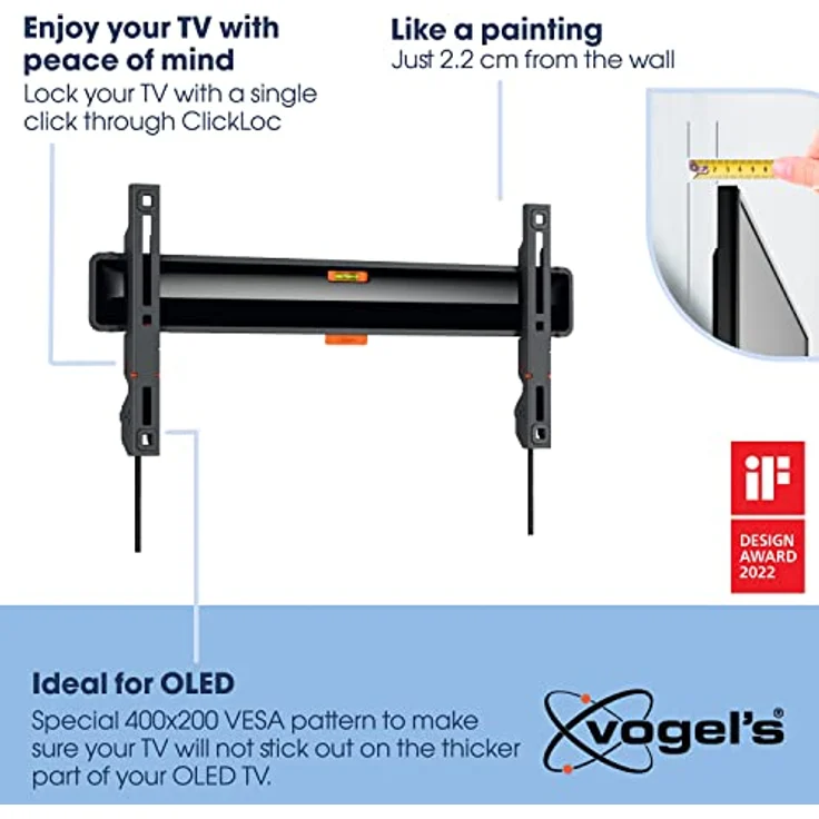 Vogel's TVM 3405SP Flache OLED TV-Wandhalterung für 32-77 Zoll Fernseher, Max. 50 kg, TV Halterung max. VESA 400x200, LG OLED, Universelle Kompatibilität, Abstand zur Wand nur 2,2 cm – Bild 3