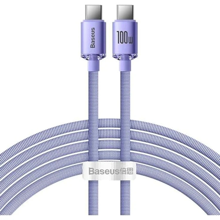 Baseus Crystal Shine Schnellladedatenkabel Typ-C auf Typ-C 100W 2m Quick Charge - Lila – Bild 1
