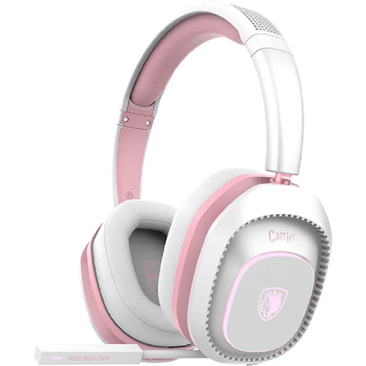 Sades Carrier SA-203 Gaming-Headset (Rauschunterdrückung, kabellos, Stereo, Over Ear, Bluetooth 5.0, 2,4G, 3,5 mm, weiß/pink)