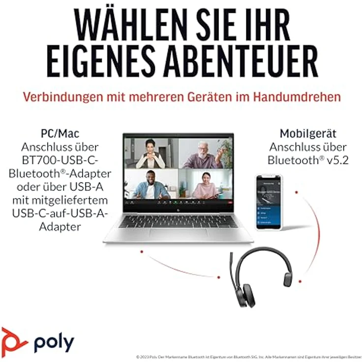 Poly Voyager 4310 UC, Schnurloses Ein-Ohr-Bluetooth-Headset mit Noise Cancelling Mikrofonarm, 24 Stunden Akkulaufzeit, kompatibel mit Teams und Zoom – Bild 5