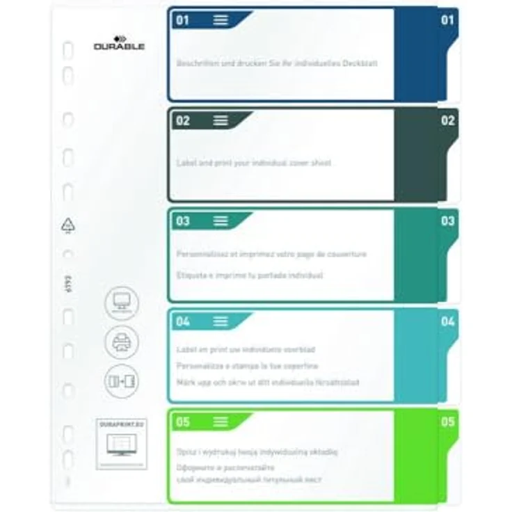 DURABLE Aktenordner, PP, 270 my, Universallochung, farbig sortiert, A4+, 5 Stück – Bild 2