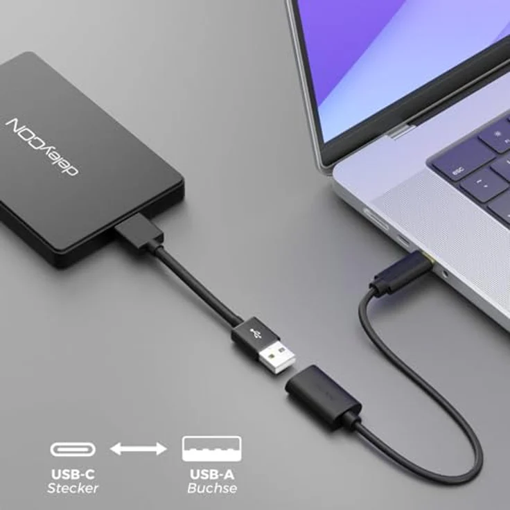 deleyCON Adapter USB C auf USB A - OTG, 0,2m Datenkabel mit 480 MBit/s, Schwarz, kompatibel mit iPhone 16 Pro Max, iPad Pro, MacBook, Galaxy S24/S23/S22 und mehr – Bild 4