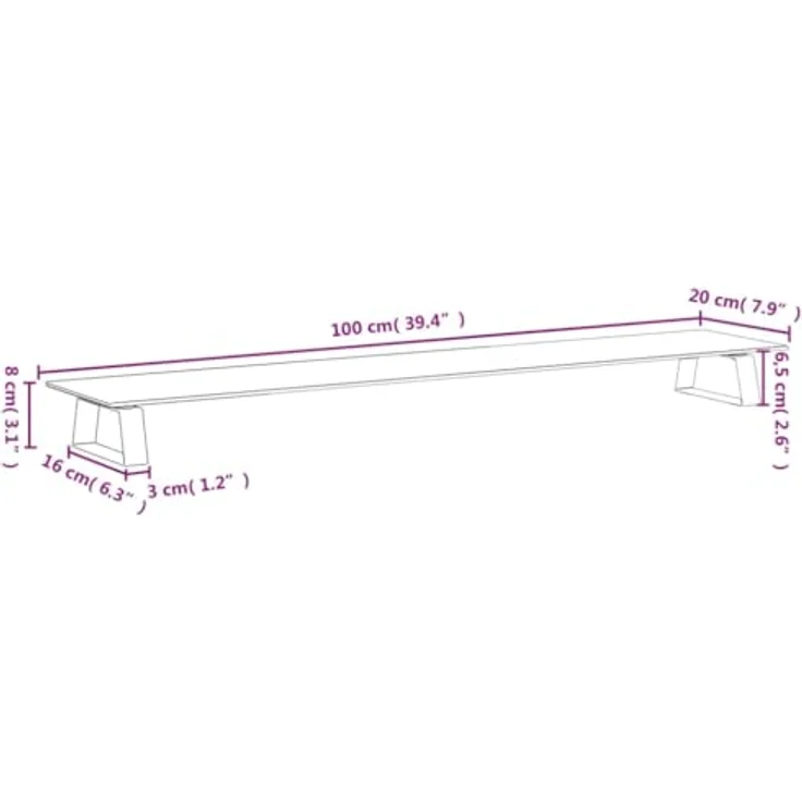 vidaXL Monitorständer, 100x20x8 cm, Schwarz, Hartglas und Metall, ergonomisches Design mit zusätzlichem Stauraum – Bild 3